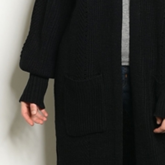 LONG LINE BLACK KNIT CARDIGAN - Picture 4 of 4
